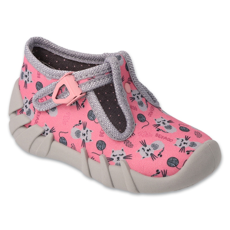 Pantuflas infantiles befado 110N484, rosa con gatitos grises 1