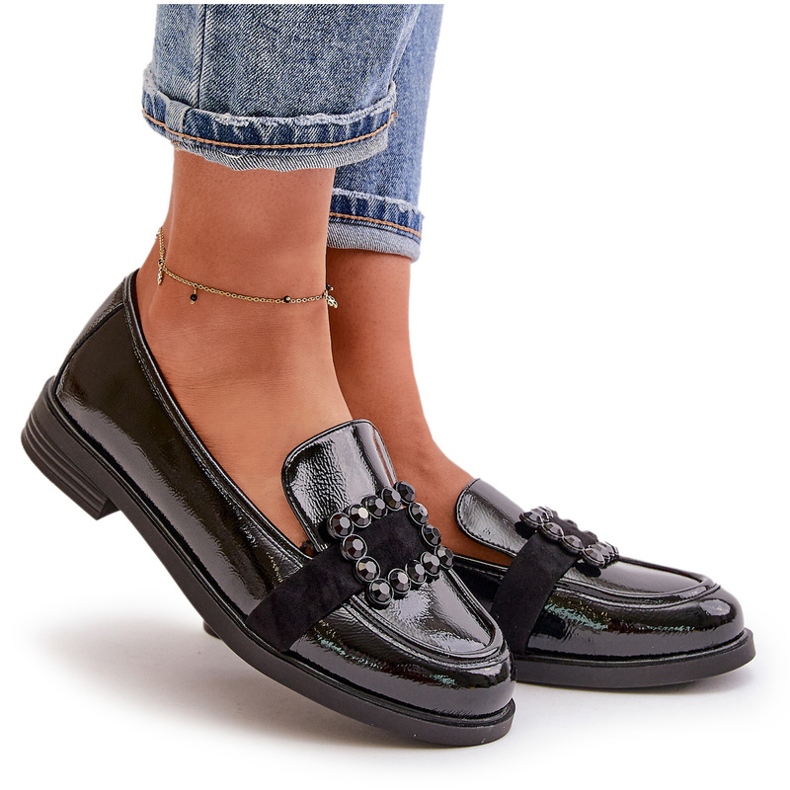 Mocasines Mujer Charol Con Adorno, Negro Vinceza 58389 4