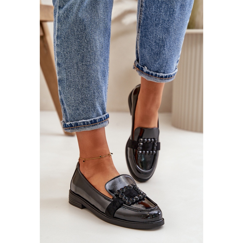 Mocasines Mujer Charol Con Adorno, Negro Vinceza 58389 1