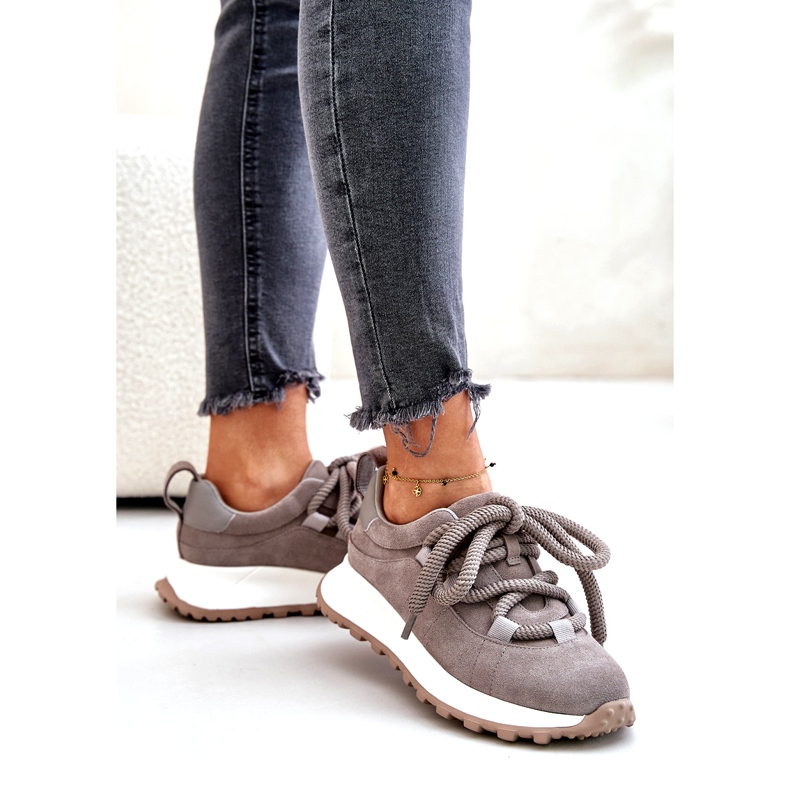 Zapatillas Mujer Ante Con Cordones Gruesos Artiker 54C1465 Gris 3