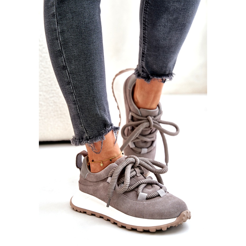 Zapatillas Mujer Ante Con Cordones Gruesos Artiker 54C1465 Gris 1