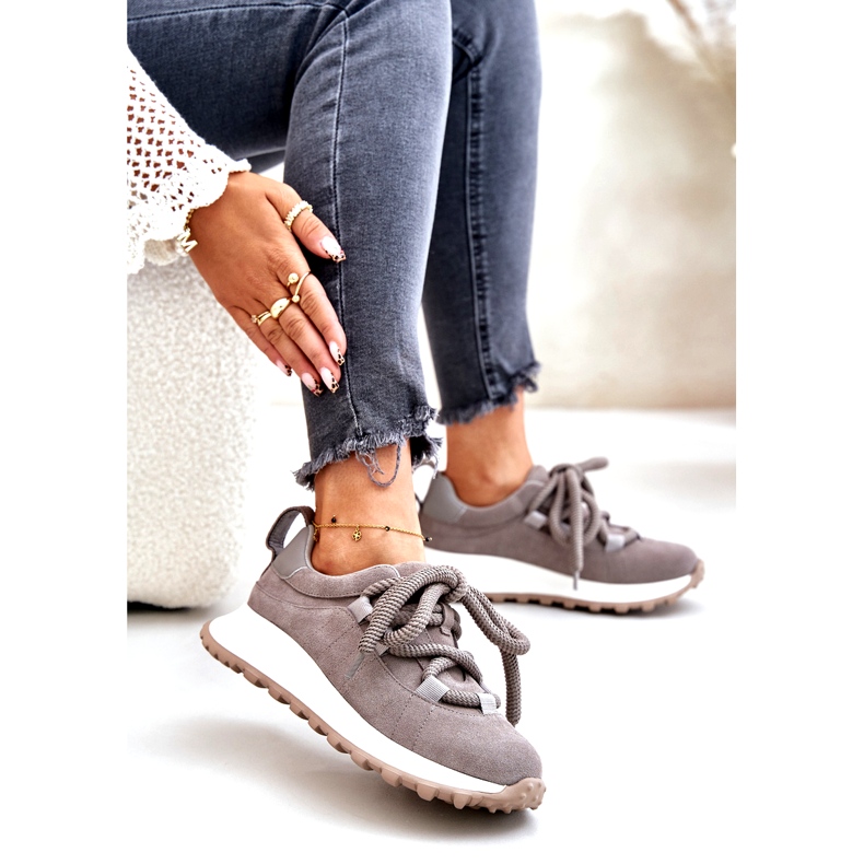 Zapatillas Mujer Ante Con Cordones Gruesos Artiker 54C1465 Gris 4