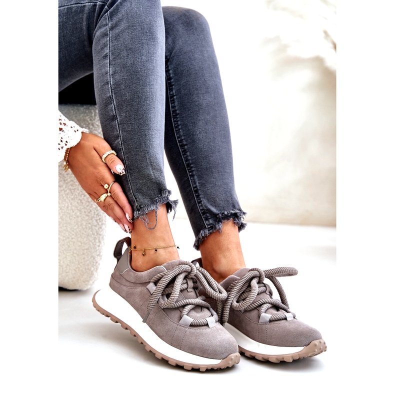 Zapatillas Mujer Ante Con Cordones Gruesos Artiker 54C1465 Gris 7