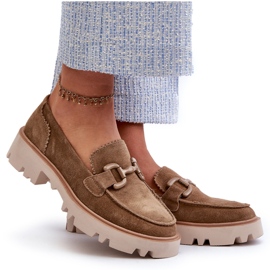 S.Barski Mocasines de gamuza para mujeres con un adorno TW117 Olive verde 6