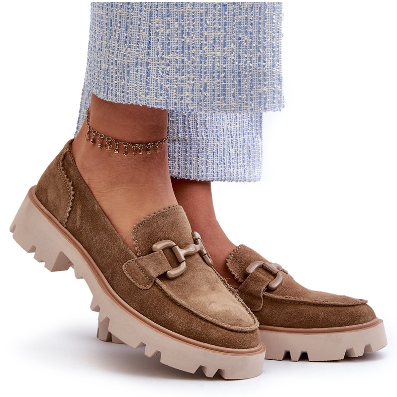 S.Barski Mocasines de gamuza para mujeres con un adorno TW117 Olive verde 6