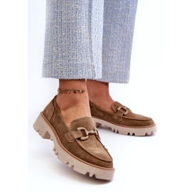 S.Barski Mocasines de gamuza para mujeres con un adorno TW117 Olive verde 2