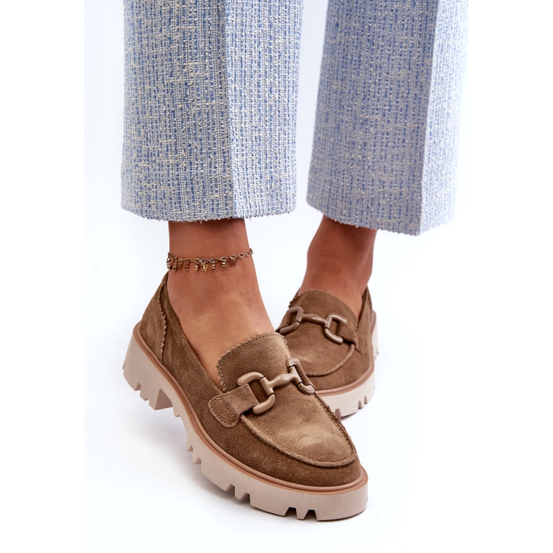 S.Barski Mocasines de gamuza para mujeres con un adorno TW117 Olive verde 3