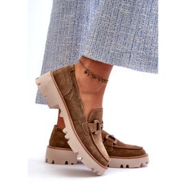 S.Barski Mocasines de gamuza para mujeres con un adorno TW117 Olive verde 4