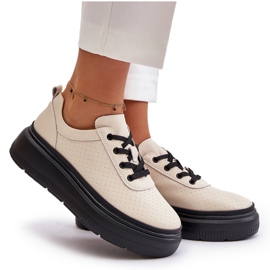 Zapatos deportivos para mujeres en la plataforma Beige de cuero natural 41470 Vinceza 4