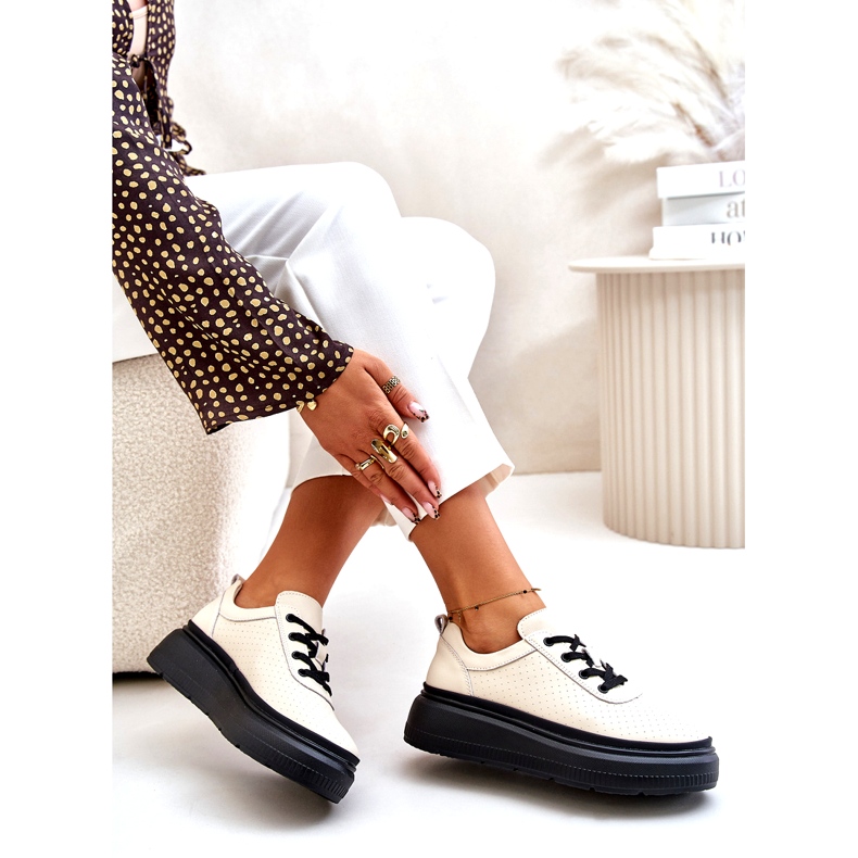 Zapatos deportivos para mujeres en la plataforma Beige de cuero natural 41470 Vinceza 3
