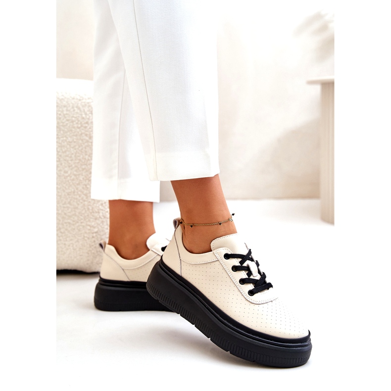 Zapatos deportivos para mujeres en la plataforma Beige de cuero natural 41470 Vinceza 1