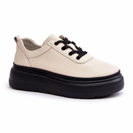 Zapatos deportivos para mujeres en la plataforma Beige de cuero natural 41470 Vinceza 2