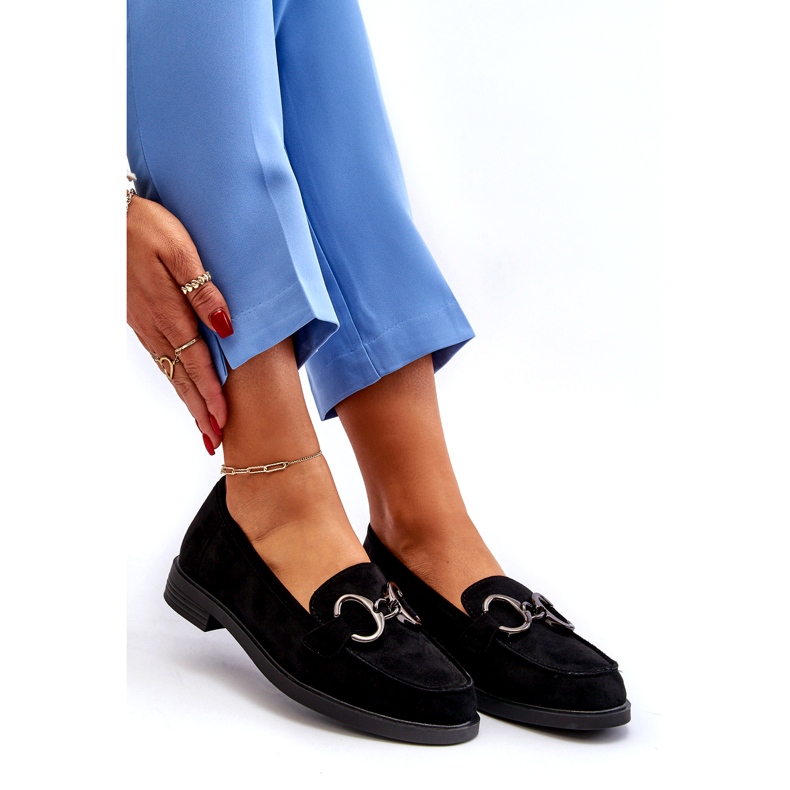 Vinceza Mocasines de gamuza para mujeres con decoración inserta de cuero negro 4 Vinceza Mocasines de gamuza para mujeres con decoración inserta de cuero negro 4
