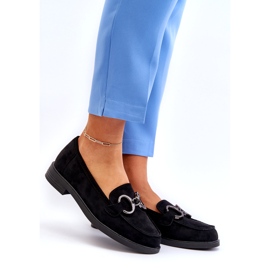 Vinceza Mocasines de gamuza para mujeres con decoración inserta de cuero negro 1 Vinceza Mocasines de gamuza para mujeres con decoración inserta de cuero negro 1