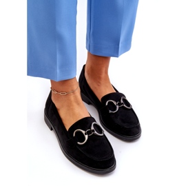 Vinceza Mocasines de gamuza para mujeres con decoración inserta de cuero negro 3