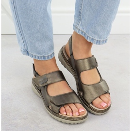 Sandalias de cuero para mujeres con velcro marrón rieker 60462-90 6