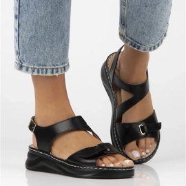 Filippo Sandalias de cuero para mujeres para cuñas negras DS7043/25 BK negro 7
