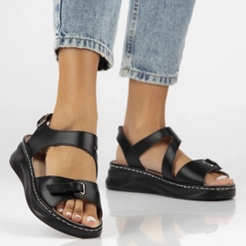 Filippo Sandalias de cuero para mujeres para cuñas negras DS7043/25 BK negro 3