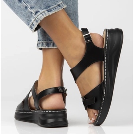 Filippo Sandalias de cuero para mujeres para cuñas negras DS7043/25 BK negro 5