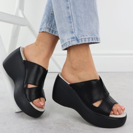 S.Barski Godas de cuero para mujeres en las cuñas negras S. Barski LR51-541 negro 4
