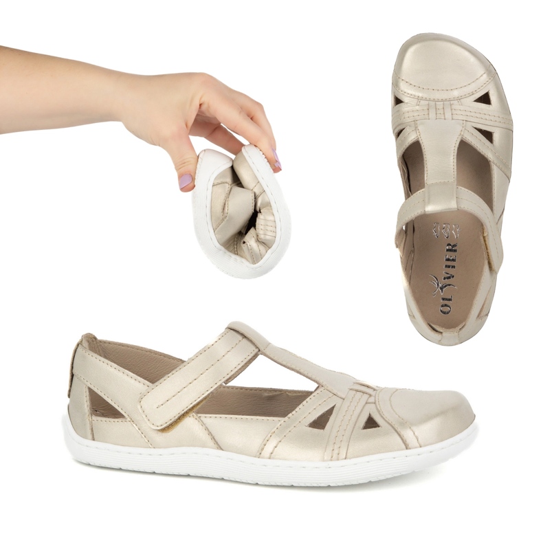 Zapatos descalzos para mujeres Ultralekkie Olivier 1285 Velcro en forma de medio dorado 1