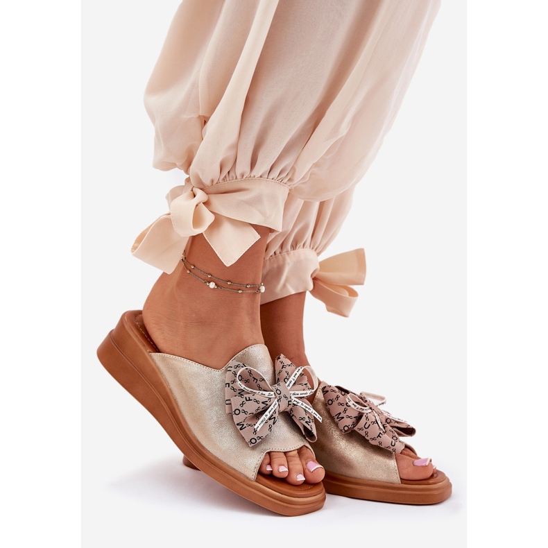 Jezzi Cuñas de mujeres en cuña con un arco de oro dorado 1