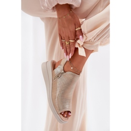 Jezzi Sandalias de mujer con cuña dorada dorado 5