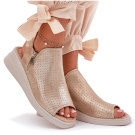 Jezzi Sandalias de mujer con cuña dorada dorado 9