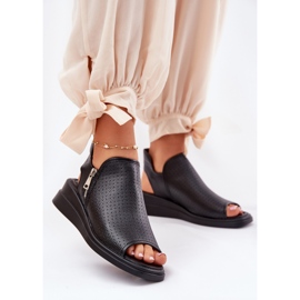 Jezzi Sandalias negras de mujer con cuñas negro 2