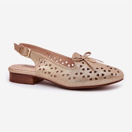 Jezzi Ballerinas de Openwork con un tacón de oro abierto dorado 4