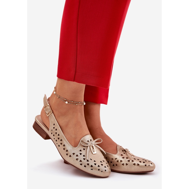 Jezzi Ballerinas de Openwork con un tacón de oro abierto dorado 1 Jezzi Ballerinas de Openwork con un tacón de oro abierto dorado 1