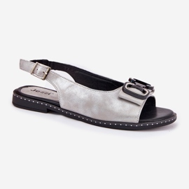 Jezzi Sandalias planas con decoración Eco Leather Plate plata 4