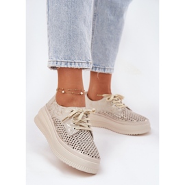 Zapatos Openwork para mujeres en la plataforma Artiker 56C2108 Beige-Gold 3