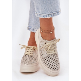 Zapatos Openwork para mujeres en la plataforma Artiker 56C2108 Beige-Gold 4
