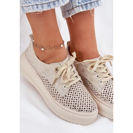 Zapatos Openwork para mujeres en la plataforma Artiker 56C2108 Beige-Gold 8