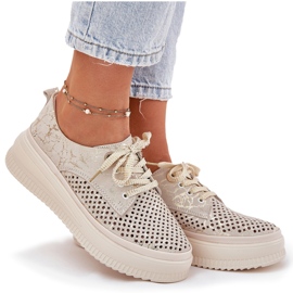 Zapatos Openwork para mujeres en la plataforma Artiker 56C2108 Beige-Gold 9