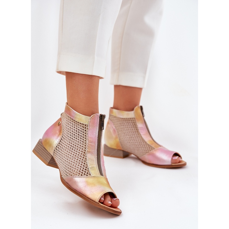 Botas de cuero para mujer de tacón plano con dedos desnudos Maciejka 06413-15 Pink-Orange rosa 2