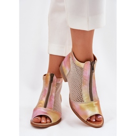 Botas de cuero para mujer de tacón plano con dedos desnudos Maciejka 06413-15 Pink-Orange rosado 3