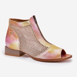 Botas de cuero para mujer de tacón plano con dedos desnudos Maciejka 06413-15 Pink-Orange rosado 4