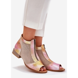 Botas de cuero para mujer de tacón plano con dedos desnudos Maciejka 06413-15 Pink-Orange rosa 1