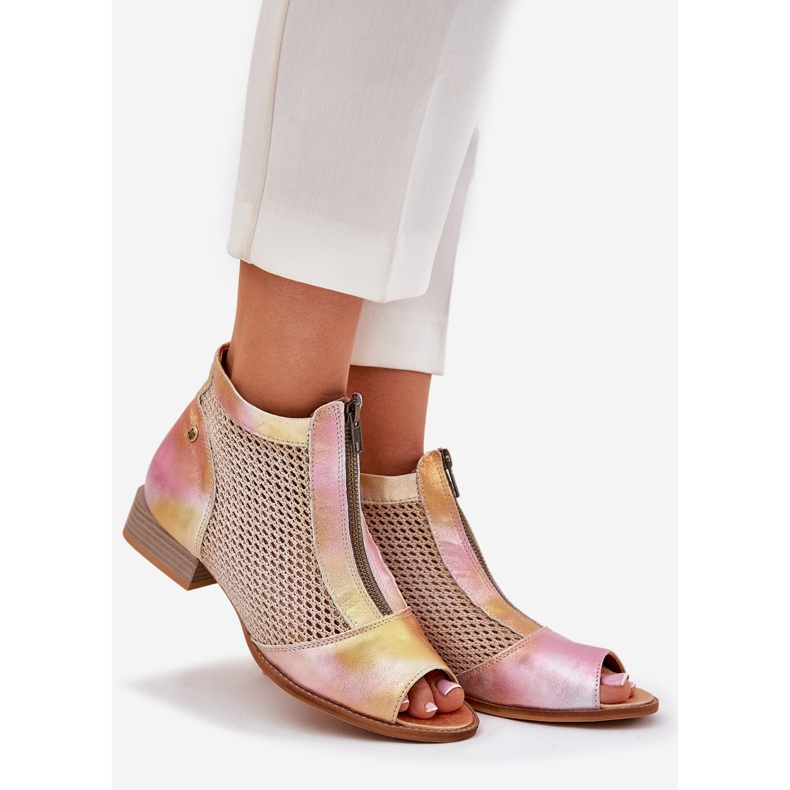 Botas de cuero para mujer de tacón plano con dedos desnudos Maciejka 06413-15 Pink-Orange rosado 1