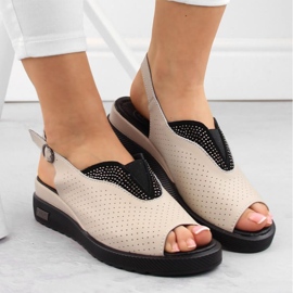 Sandalias cuña de piel calada Filippo W PAW537, beige 2