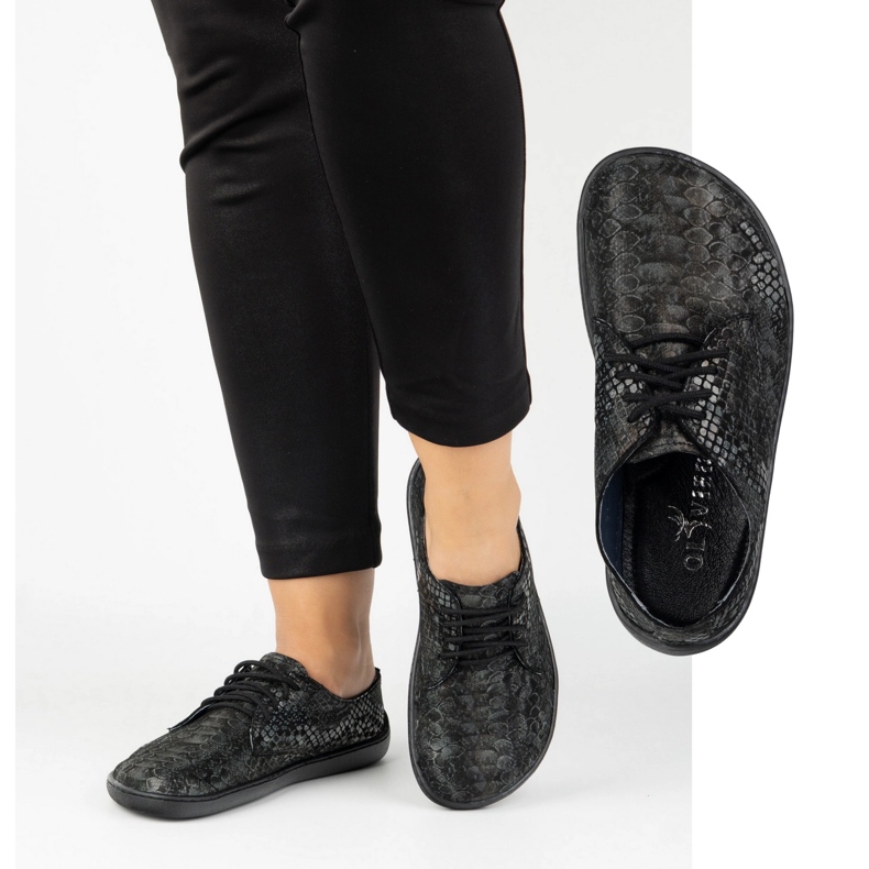 Olivier Zapatillas de zapatillas minimalistas de mujer descalzo 1288pol serpiente negra negro 2