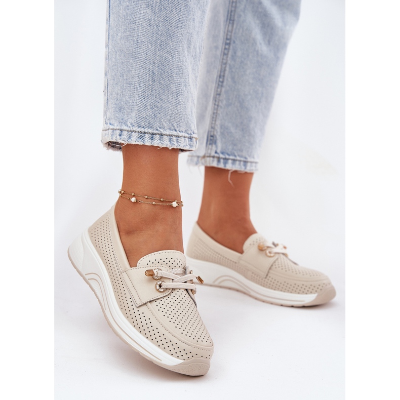 Zapatos de cuero hechos de cuero natural en la plataforma de beige Artiker 56C2102 2