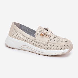 Zapatos de cuero hechos de cuero natural en la plataforma de beige Artiker 56C2102 4