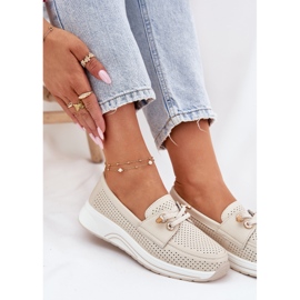 Zapatos de cuero hechos de cuero natural en la plataforma de beige Artiker 56C2102 6
