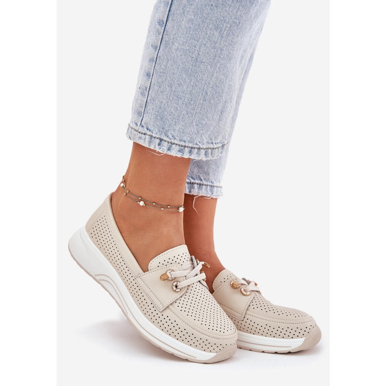 Zapatos de cuero hechos de cuero natural en la plataforma de beige Artiker 56C2102 1