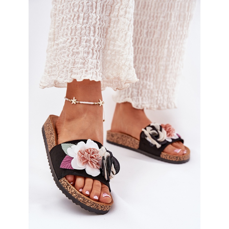 Evento Chanclas para mujeres con flores en la plataforma de corcho negro 2