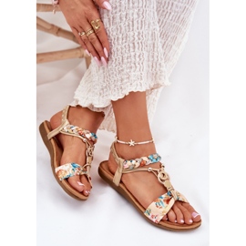 Sandalias de mujeres planas con cinturón trenzado y decoración Artiker 56C1316 PLN dorado 7