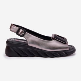 Sandalias de cuero para mujeres con una cuña con decoración Artiker 56C2158 Grafito plata 4